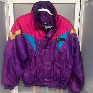 Vintage Schneider purple multi color ski jacket 38 hidden hood see measurements